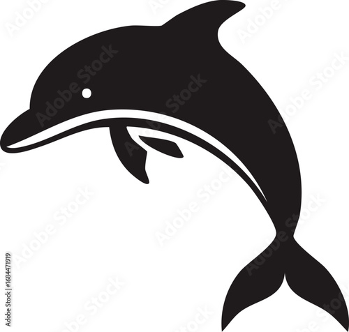 Dolphin Fish Animal Vector Logo in Black and White, Minimalist and Simple Design, Perfect for Wildlife Branding, Nature Illustration, and Unique Animal Identity
