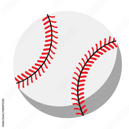 White baseball with red stitching and grey shadow sport game