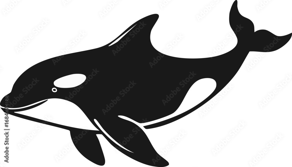 Obraz premium Orca Whale Animal Vector Logo in Black and White, Minimalist and Simple Design, Perfect for Wildlife Branding, Nature Illustration, and Unique Animal Identity 