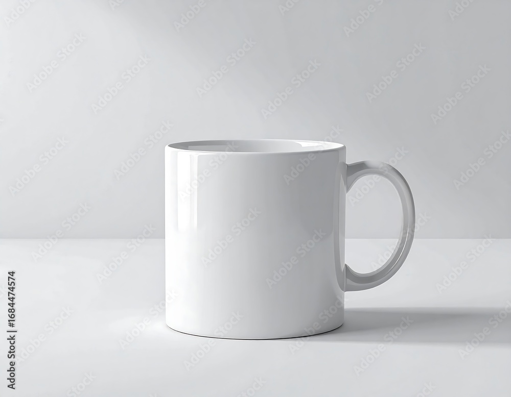 Obraz premium Blank white mug on a plain white surface