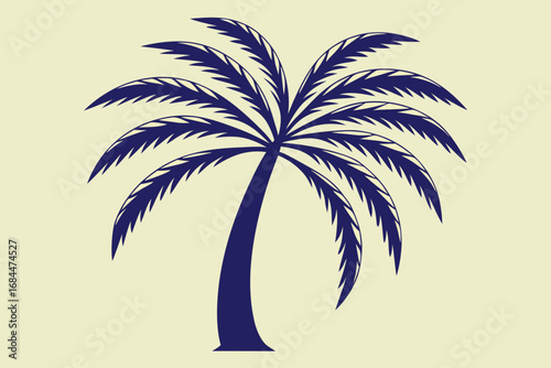 Dark Blue Palm Tree Silhouette Against Light Yellow Background tropical summer