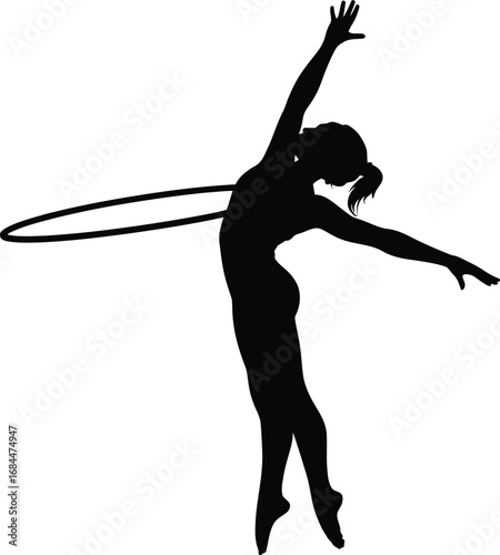 Silhouette of gymnast with hoop rhythmic gymnastics