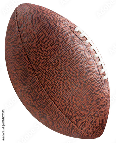Leather American football ball floating in the air, American football ball sports equipment with work path PNG file.
