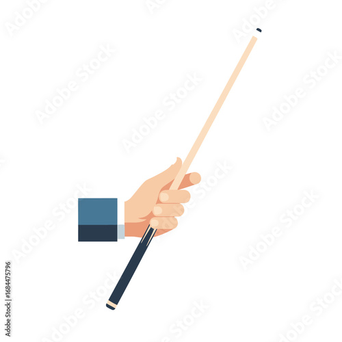 Focused hand holding a billiard cue stick preparing for a precise game action