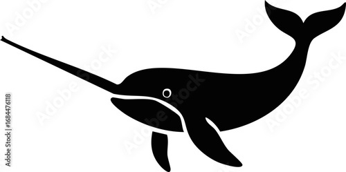 Narwhal Animal Vector Logo in Minimalist Black and White, Simple Design Ideal for Wildlife Branding and Nature Illustration

