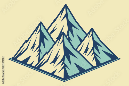 Geometric Stylized Mountain Peaks in Blue and Yellow on Cream Background mountains mountain range