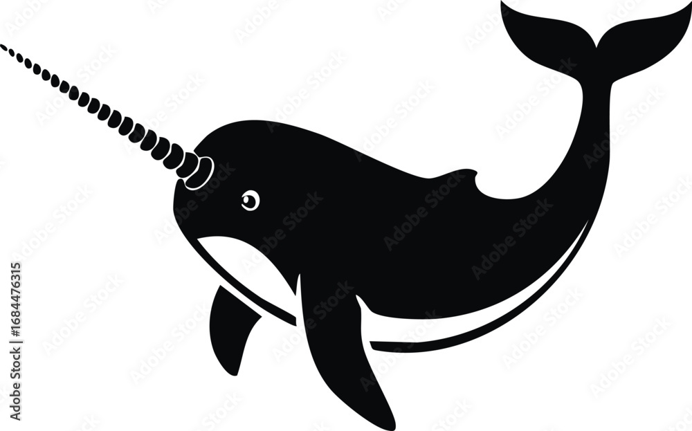 Obraz premium Narwhal Animal Vector Logo in Black and White, Minimalist and Simple Design, Perfect for Wildlife Branding, Nature Illustration, and Unique Animal Identity 