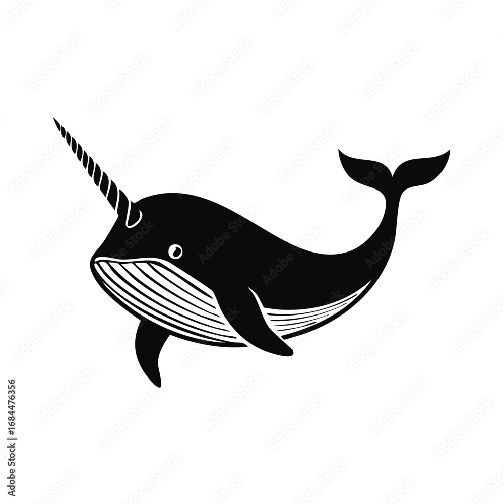 Obraz premium Narwhal Animal Vector Logo in Black and White, Minimalist and Simple Design, Perfect for Wildlife Branding, Nature Illustration, and Unique Animal Identity 