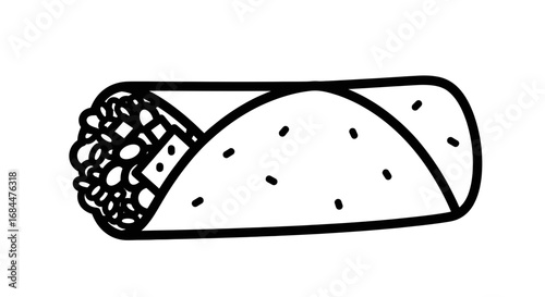 Delicious monochrome burrito illustration with a modern and simple design style