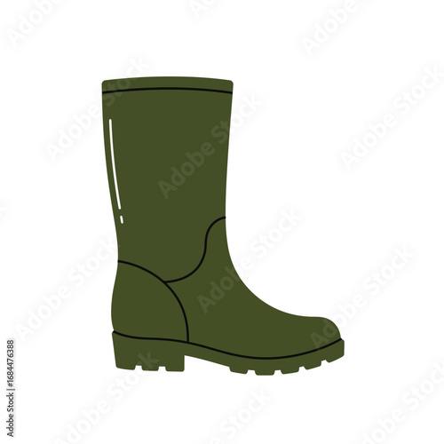 Single Green Rubber Waterproof Rain Boot Illustration Isolated on White Background