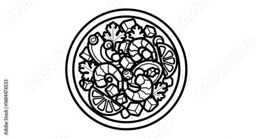 Shrimp ceviche doodle line art a delicious seafood dish with citrus and herbs illustration