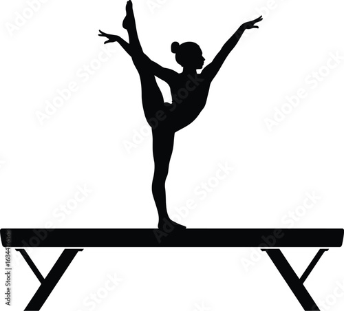 Gymnast performing on balance beam gymnastics athletic