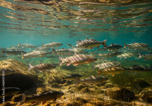 Freshwater fish swimming in a lake