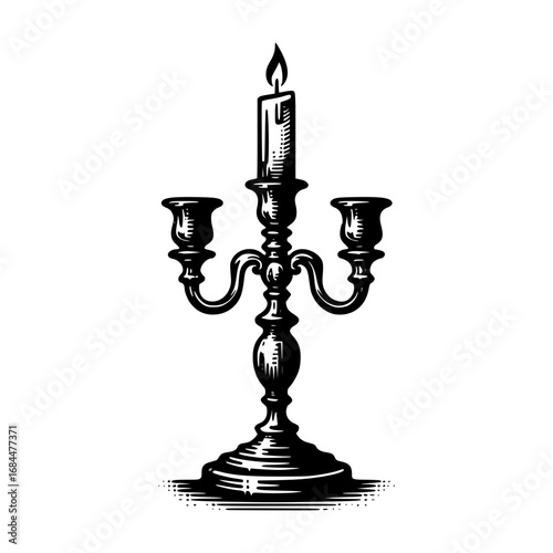 vintage candlestick black vector icon with transparent background 