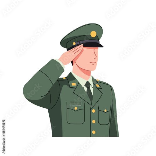 Illustration of a military officer saluting, conveying respect and patriotism in armed forces