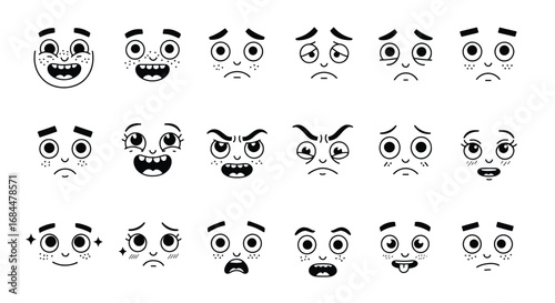 Diverse Cartoon Faces Expressing Various Emotions 1.