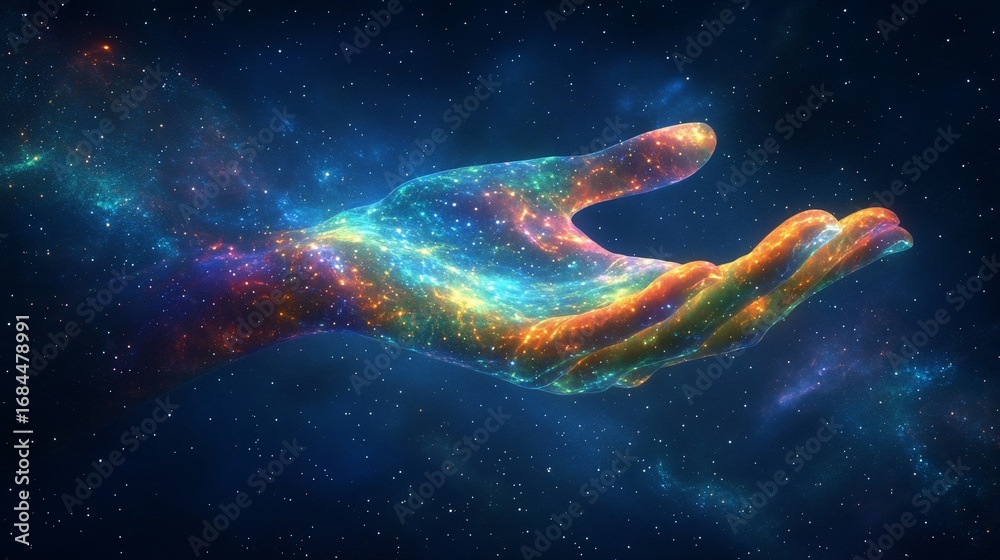 Obraz premium Cosmic hand reaching out into space