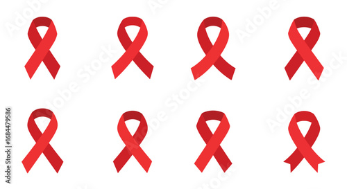 Eight Red Awareness Ribbons Displayed.