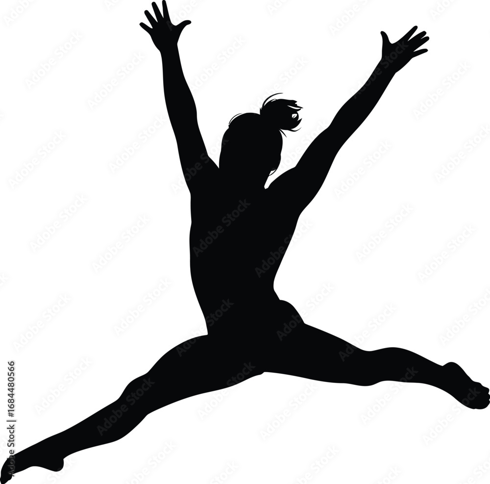 Fototapeta premium Athletic woman jumping high in air silhouette gymnast