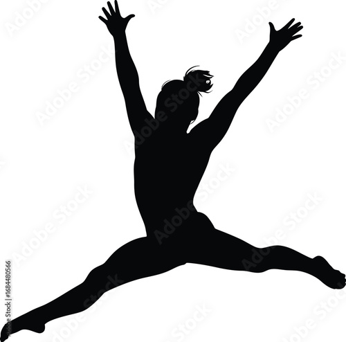 Athletic woman jumping high in air silhouette gymnast