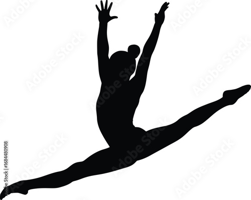 Gymnast performing split leap silhouette athletic