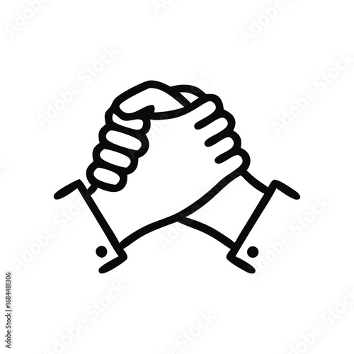 Arm wrestling outline illustration symbolising strength competition and rivalry with two people in an intense showdown sport and leisure activity icon