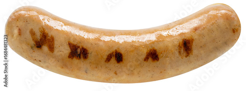 German bratwurst sausages isolated on white background. Grilled smoke beef sausage isolated on white background With clipping path PNG file.