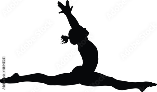 Gymnast split leap reaching upwards gymnastics