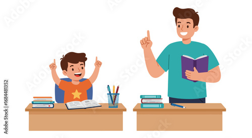 Teacher and Student Learning Together in Classroom.