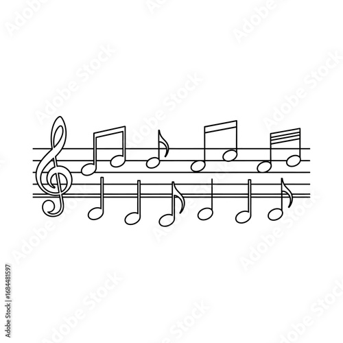 Musical notation sketch: A harmonious symphony of notes arranged in rhythmic order