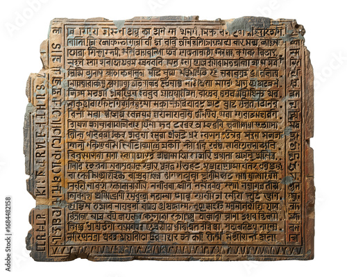 Ancient Carved Stone Tablet with Intricate Inscriptions and weathered Texture in Bangladesh