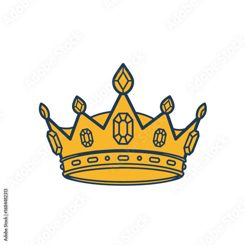 Regal emblem: An illustration of a golden crown with jewel accents on a white backdrop