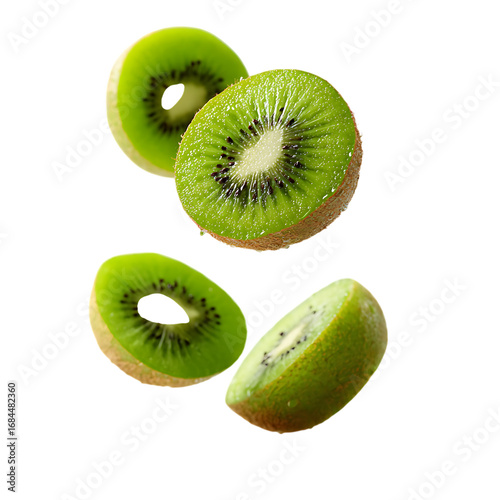 Kiwi with half slices falling or floating png 