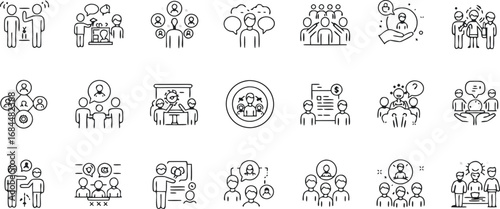 Modern business icons illustrating teamwork collaboration communication and strategy for corporate success