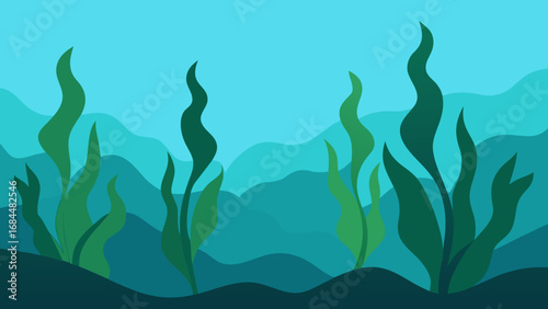 Swaying Kelp Forest Nature Vector Illustration Underwater Seaweed Ecosystem