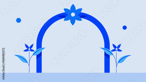 Blue Clematis Arch Nature Vector Illustration Vibrant Floral Garden Artwork