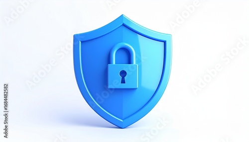 A 3d secure blue padlock and key icon for home security business