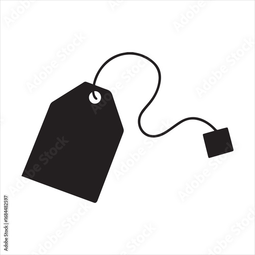 Vector Silhouette of a Single Used Tea Bag with its Tag