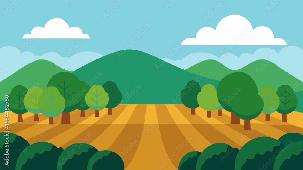 Obraz premium Shady Coffee Plantation Nature Vector Illustration Tropical Crop Landscape