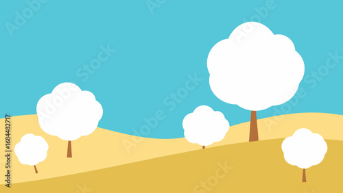 Fluffy Cotton Field Nature Vector Illustration White Crop Landscape Art