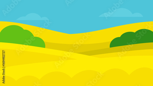 Yellow Canola Field Nature Vector Illustration Vibrant Floral Crop Scene
