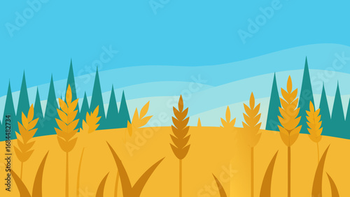 Tall Rye Field Nature Vector Illustration Golden Grain Crop Landscape