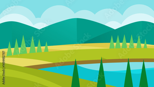 Water Filled Rice Paddies Nature Vector Illustration Lush Agricultural Field