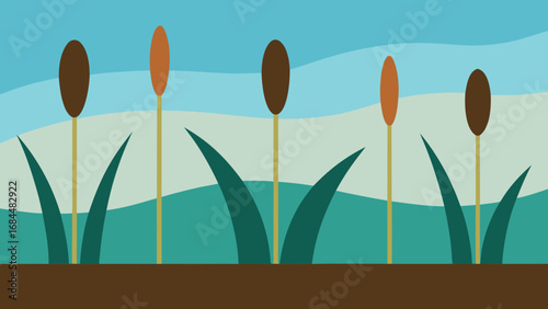 Tall Cattail Marsh Nature Vector Illustration Serene Wetland Landscape