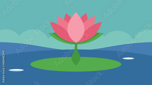 Sacred Lotus Flower Lake Nature Vector Illustration Peaceful Aquatic Bloom