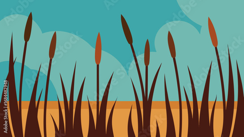 Dense Reed Beds Nature Vector Illustration Tranquil Wetland Landscape Art
