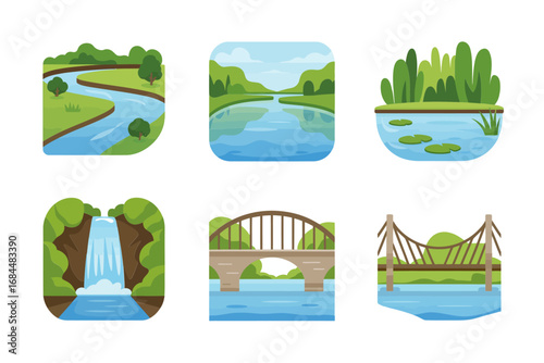 Isometric residential house icons, cottage modern variants, dome pavilion, green roof terraces, urban dwellings, compact lots, property illustration set