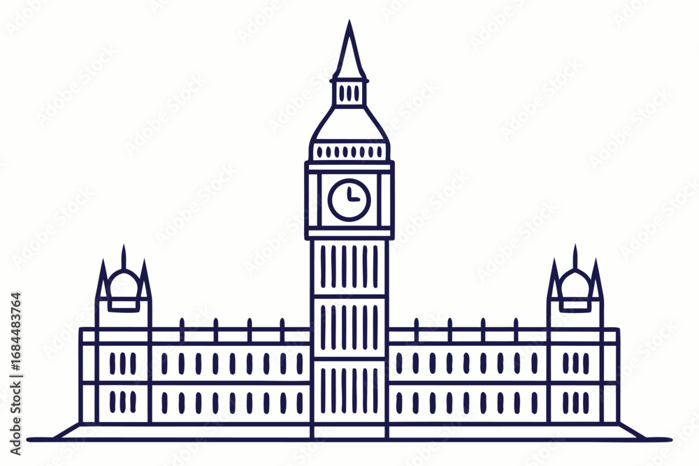 Fototapeta premium Outline Illustration of Big Ben Clock Tower in London England parliament