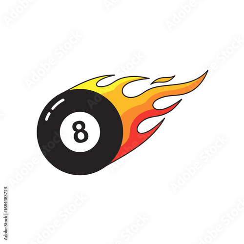 Fiery eight ball careening through space: An energetic design element illustration