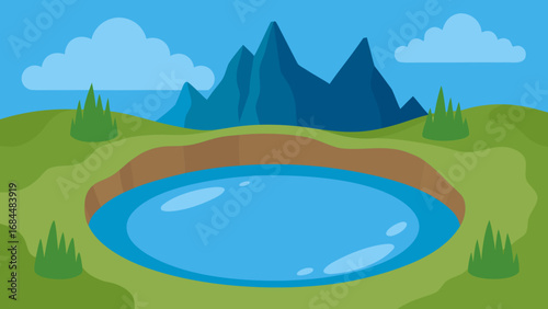 Serene Still Underground Lake Vector Art Calm Hidden Natural Illustration